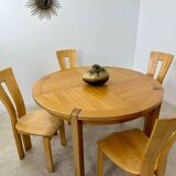 Old extendable table in solid elm from the 70s/80s, Maison Regain Vintage design