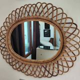 Oval mirror in rattan and bamboo