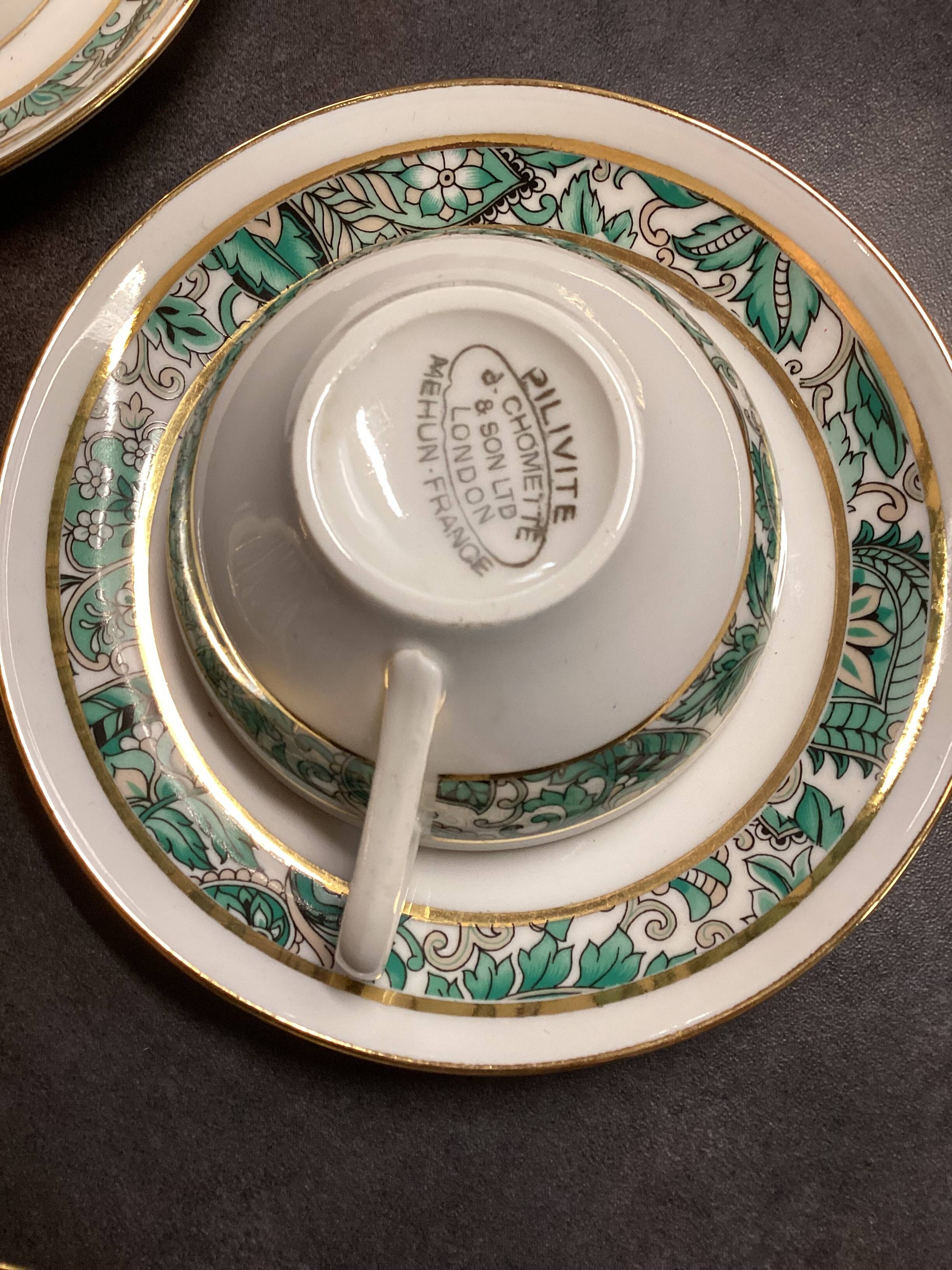 Set of Six Vintage Pillivuyt Coffee Cups and Saucers