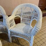 Salon de jardin en osier et rotin blanc