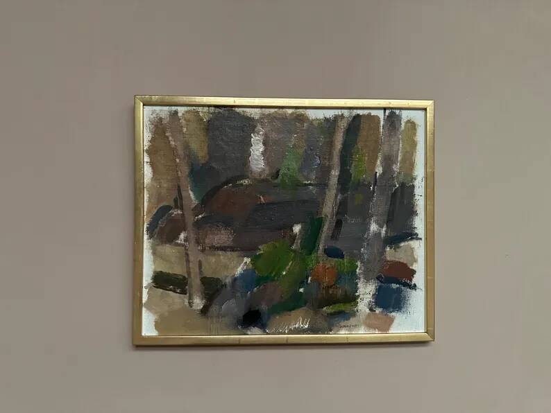 Swedish Oil on Panel“Composition” by Nils Folke Knafve –Vintage & Framed