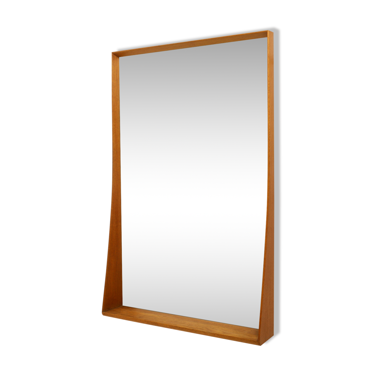 Miroir en chêne 77 x 120 cm avec tablette Suède des années 60