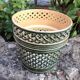 Cache pot green bottle imitation wicker braided / vintage 60s-70s