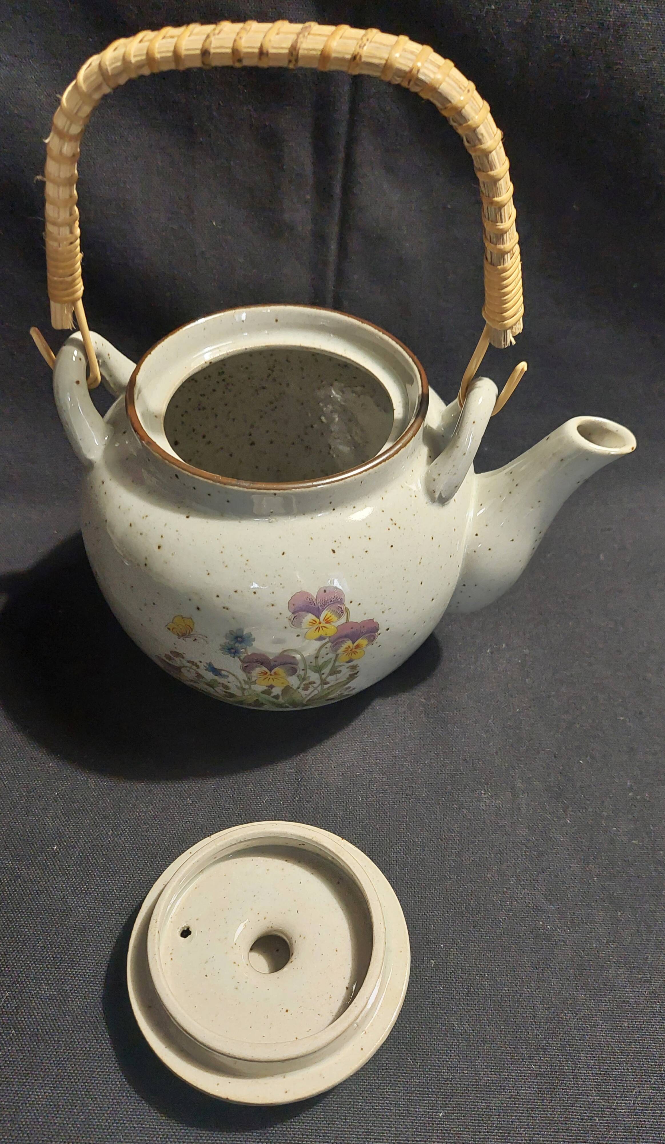 Vintage stoneware six cup tea set and teapot