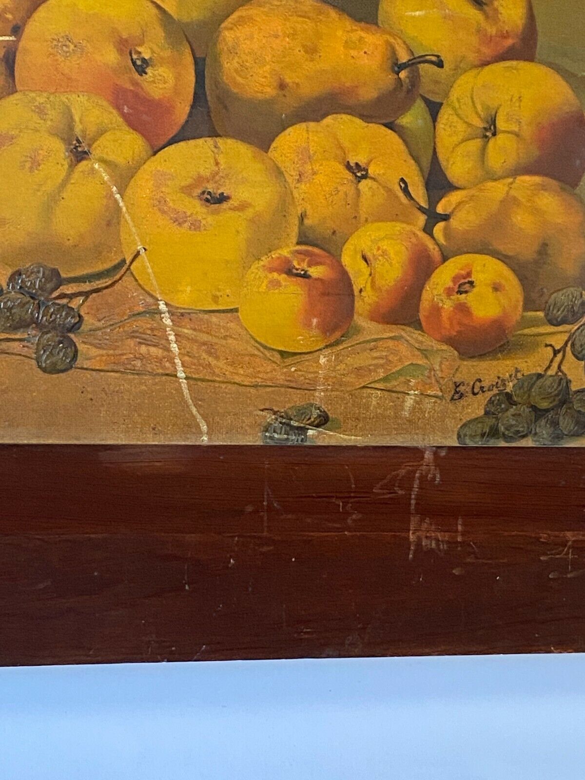 Oil on panel e croizet still life with apples grapes late nineteenth century
