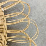 Miroir soleil rotin vintage années 60