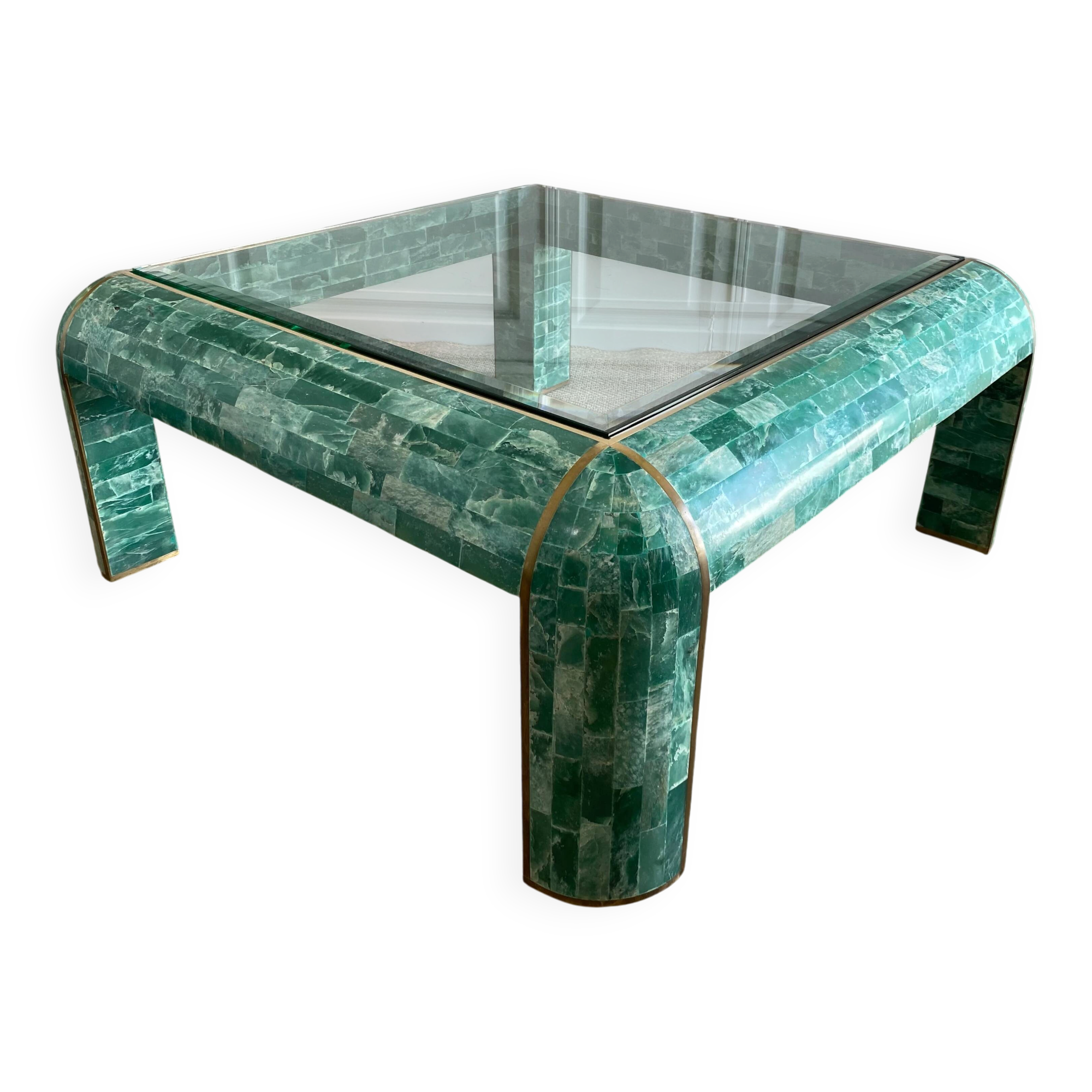 Coffee table in tessellated marble by Casa Bique 1970s Hollywood Regency (Karl Springer style)