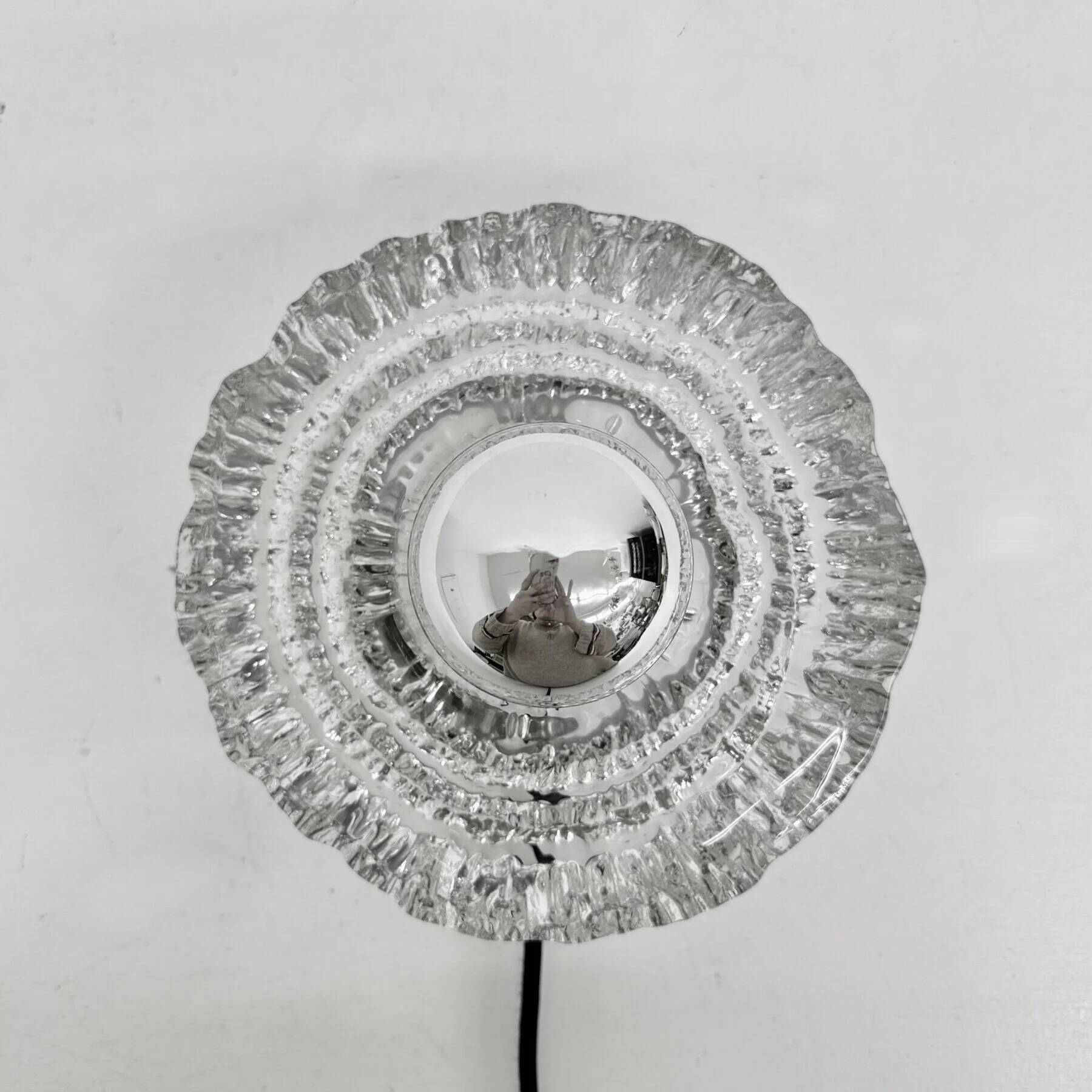 Thick structured ice glass wall light flush mount by Peill & Putzler, 1970s
