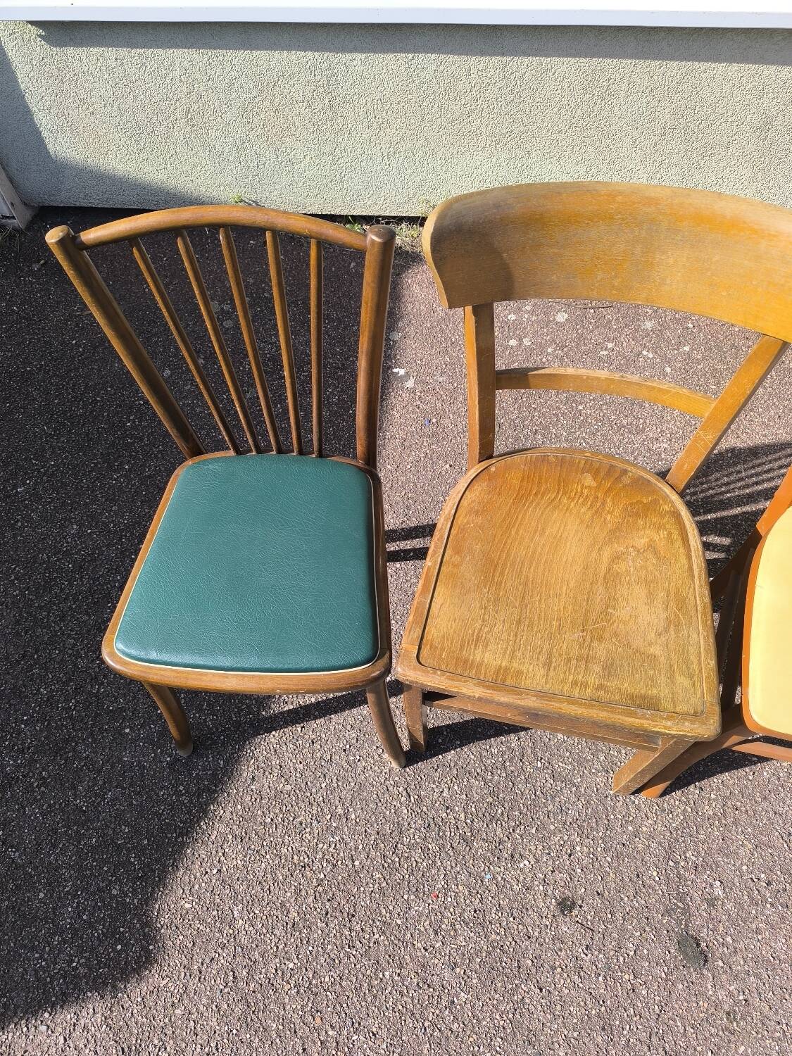 Set of 6 mismatched vintage wooden bistro chairs