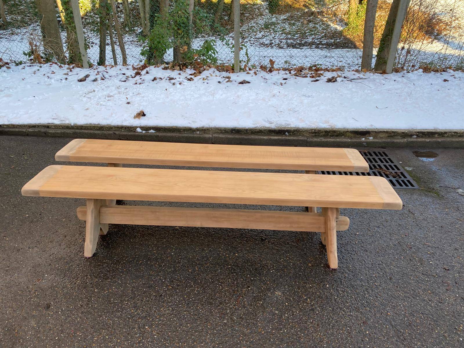 2 renovated oak farmhouse benches from the 20th century, 200cm.