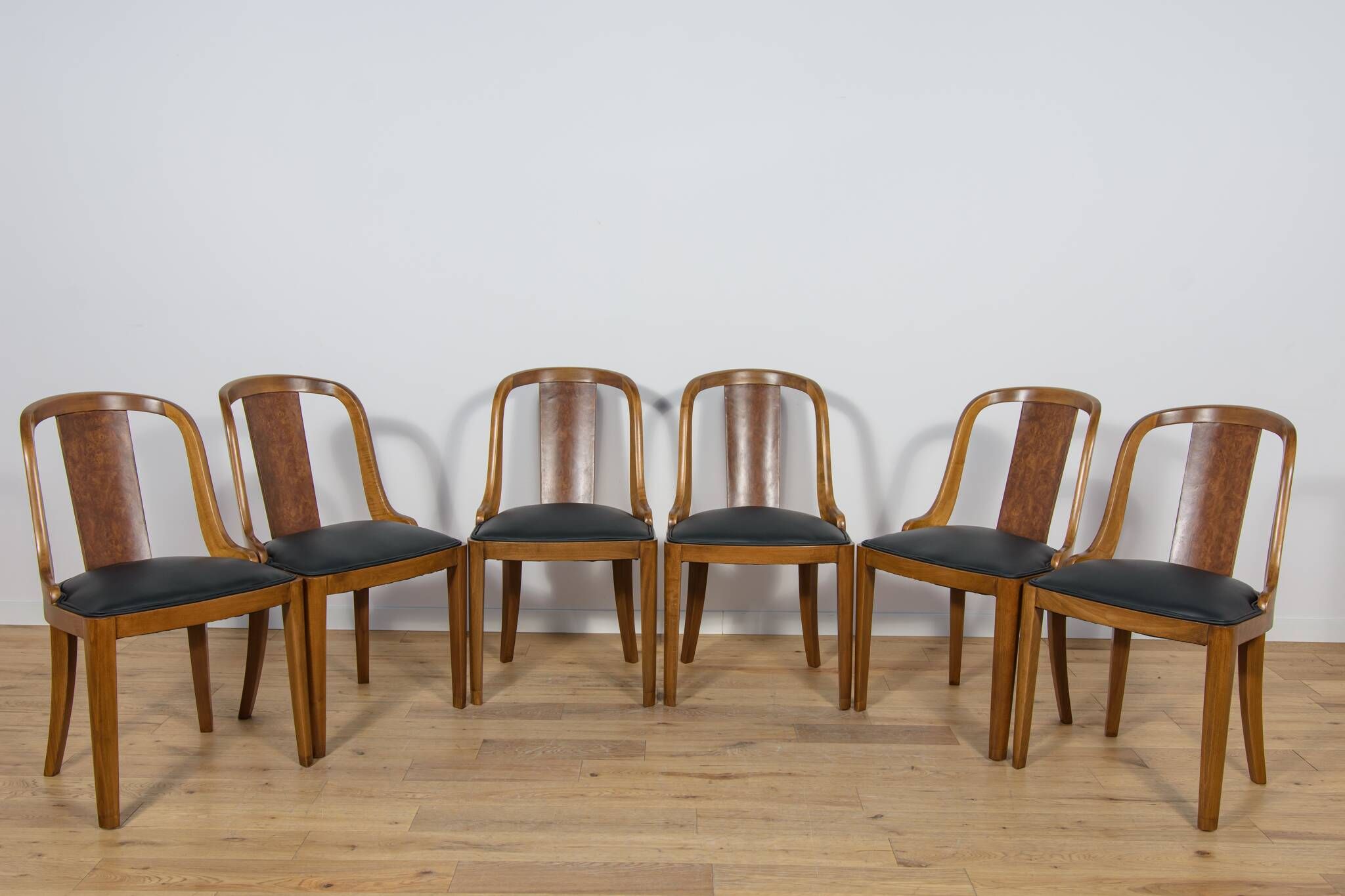 Art Deco Dining Chairs Gondola, Rene Melin, France, 1930s, Set of 6