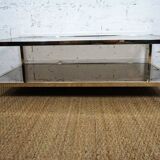 Gold chrome coffee table with double smoked glass tops 1970s