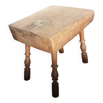 Upcycled brutalist stool, side table, bedside table in solid oak