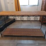 Rattan and wrought iron console