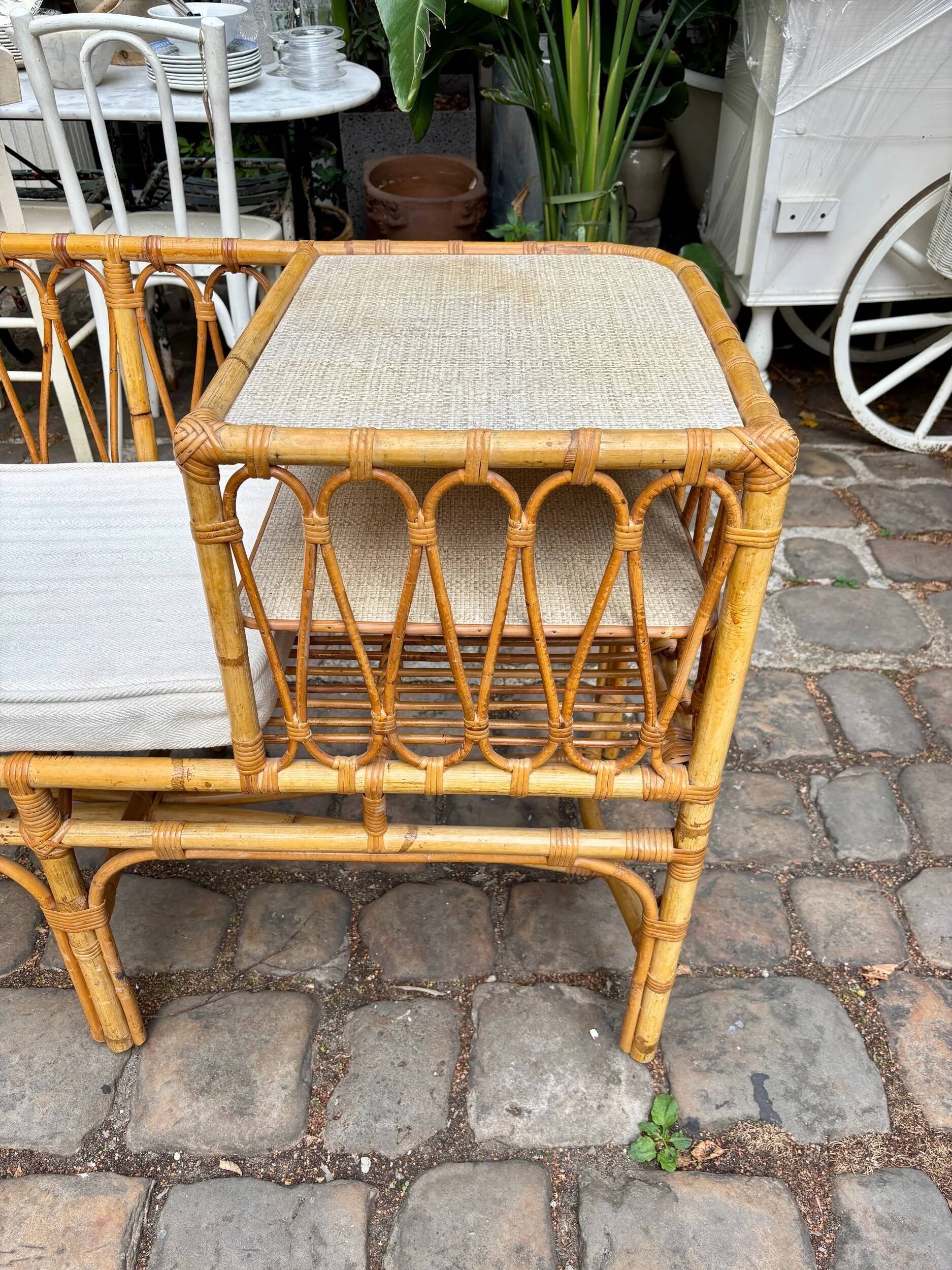 1960s beige rattan and cotton bench