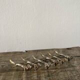 6 knife holders silver metal animals dog wolf