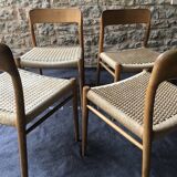 Set of 4 chairs by N.O. Møller solid oak and rope, Denmark, 1960's