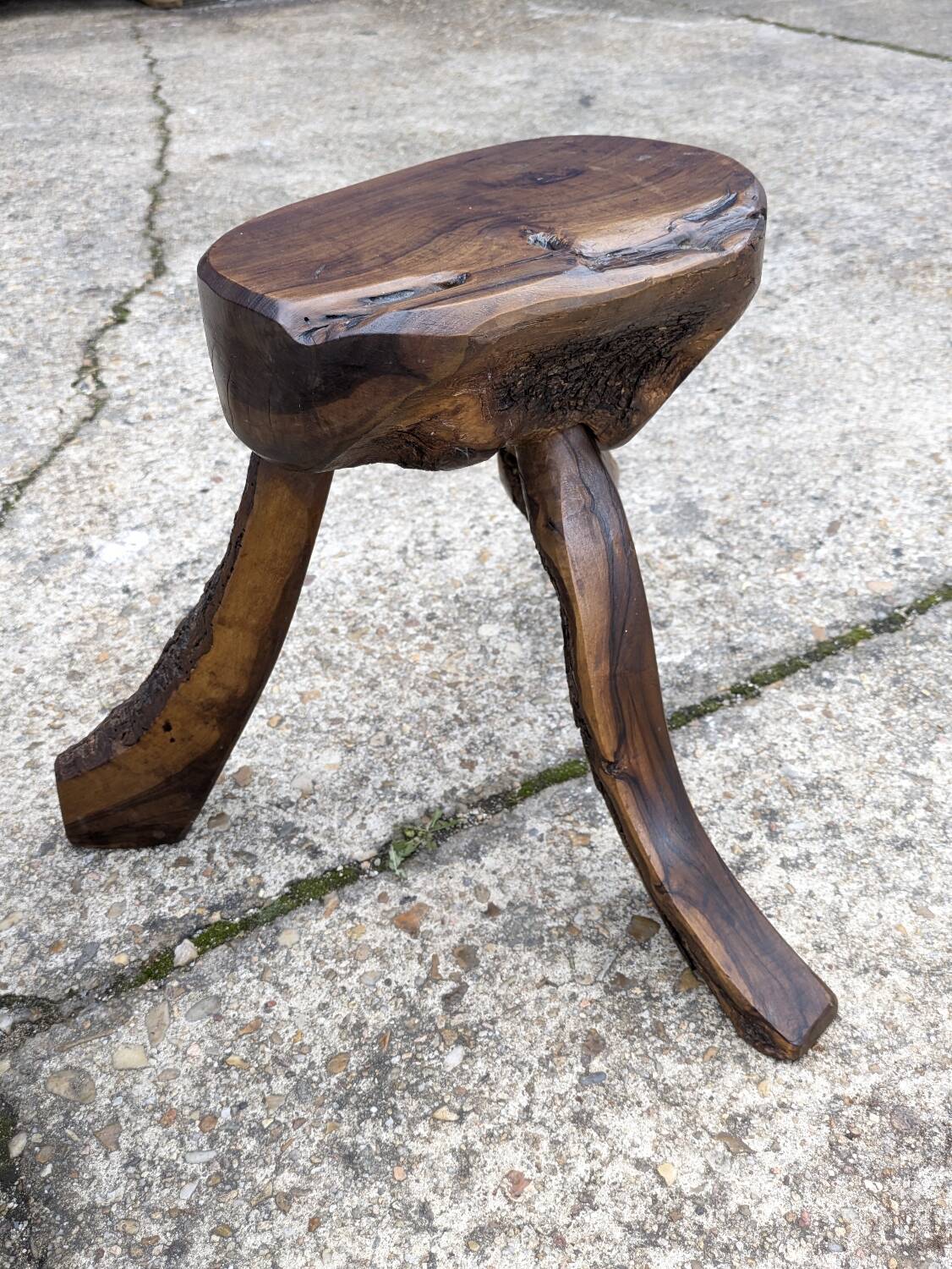 Table basse et deux tabourets brutaliste vintage 1950