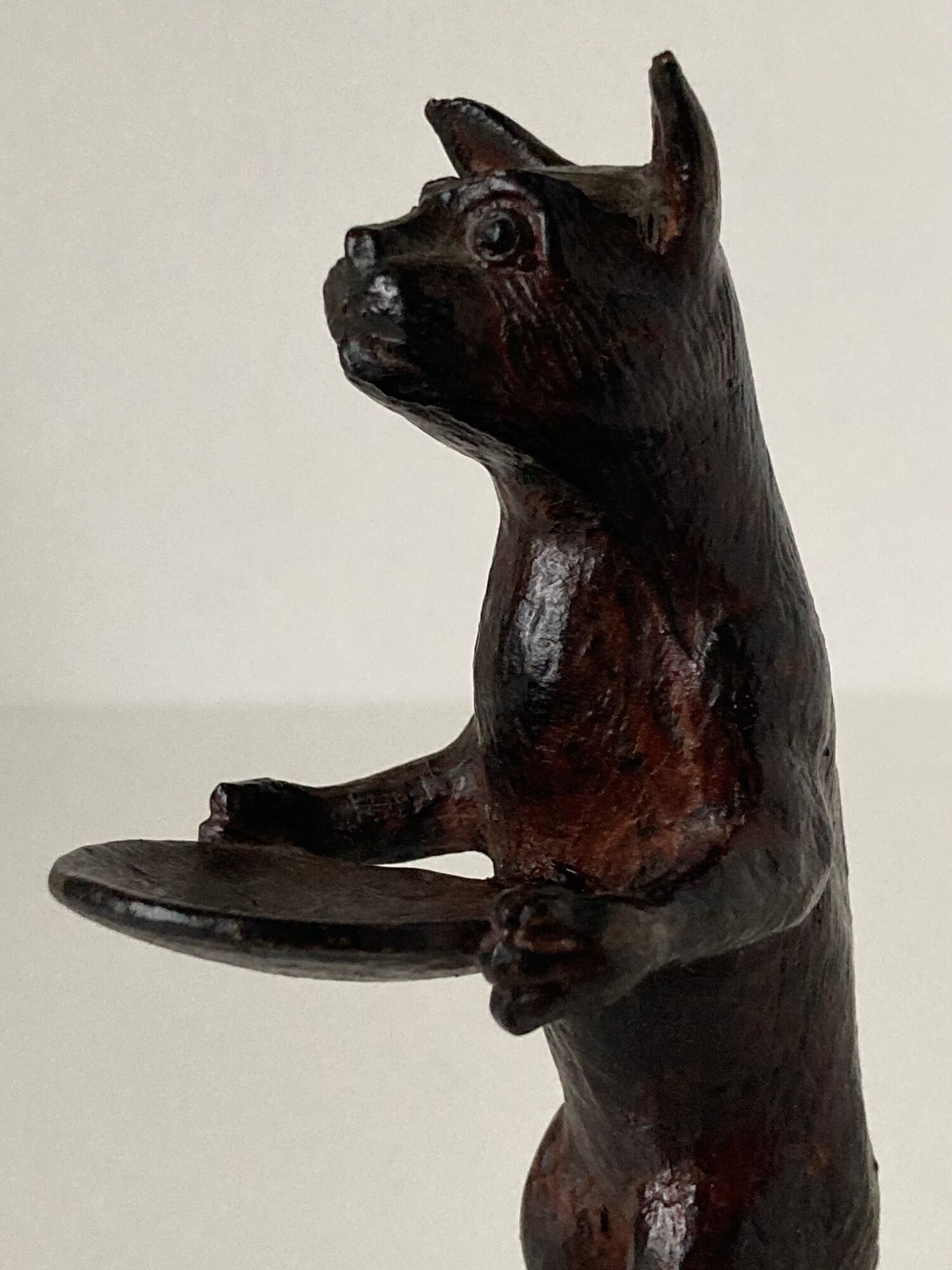 Pockets in the shape of a servant cat in bronze of reddish-brown patina