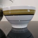 Series of 5 small old earthenware bowls with olive green edging