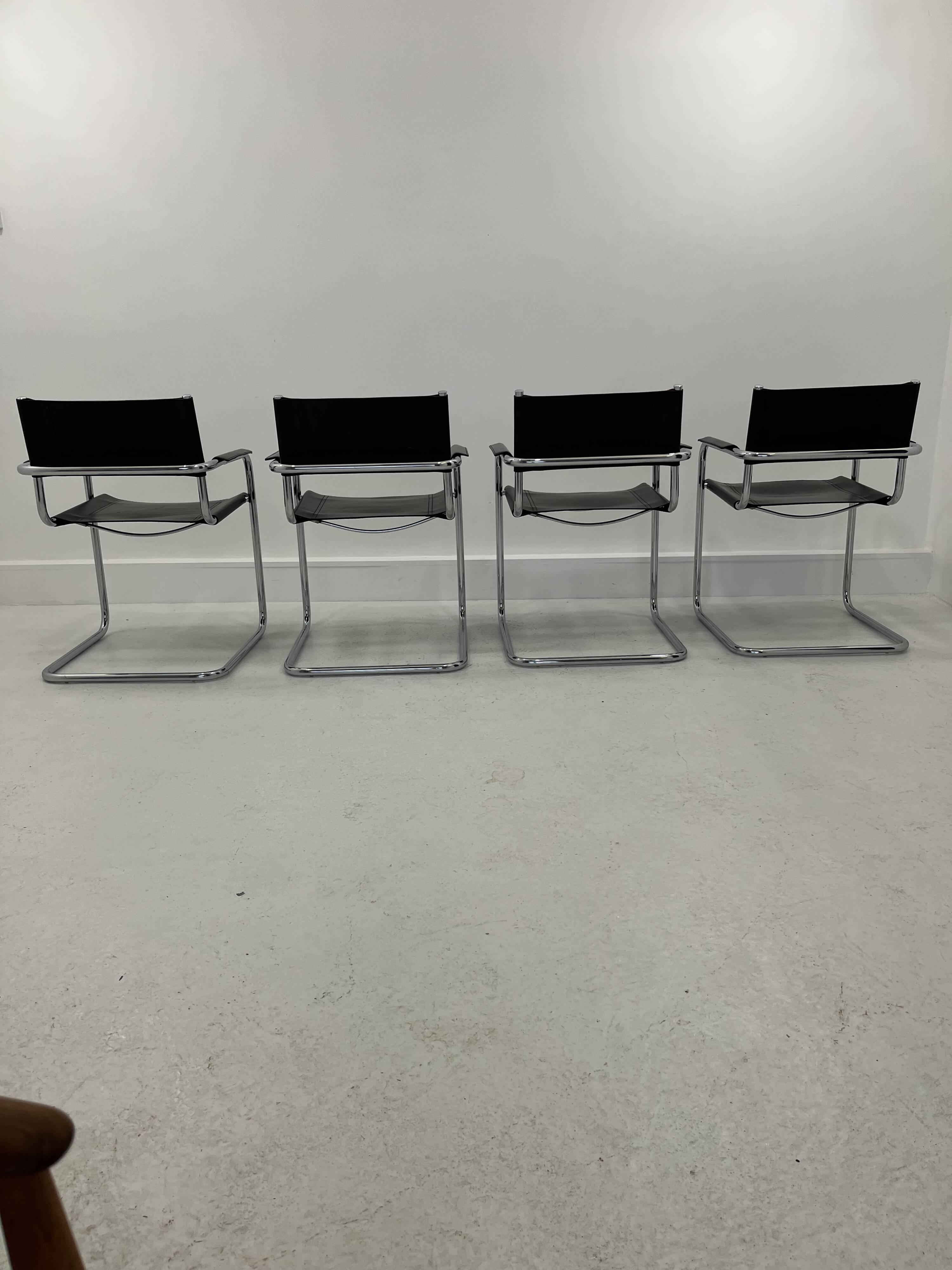 Leather Chairs, Italy, 1970s, Set of 4 ,dark brown