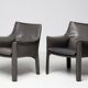 Pair of Cassina Cab 414 sun loungers in grey elephant skin by Mario Bellini.