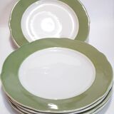 5 assiettes chantournées semi-creuses vertes et blanches