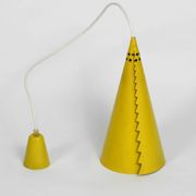 Rare Mid Century Modern cone shaped pendant lamp made of sheet steel in yel