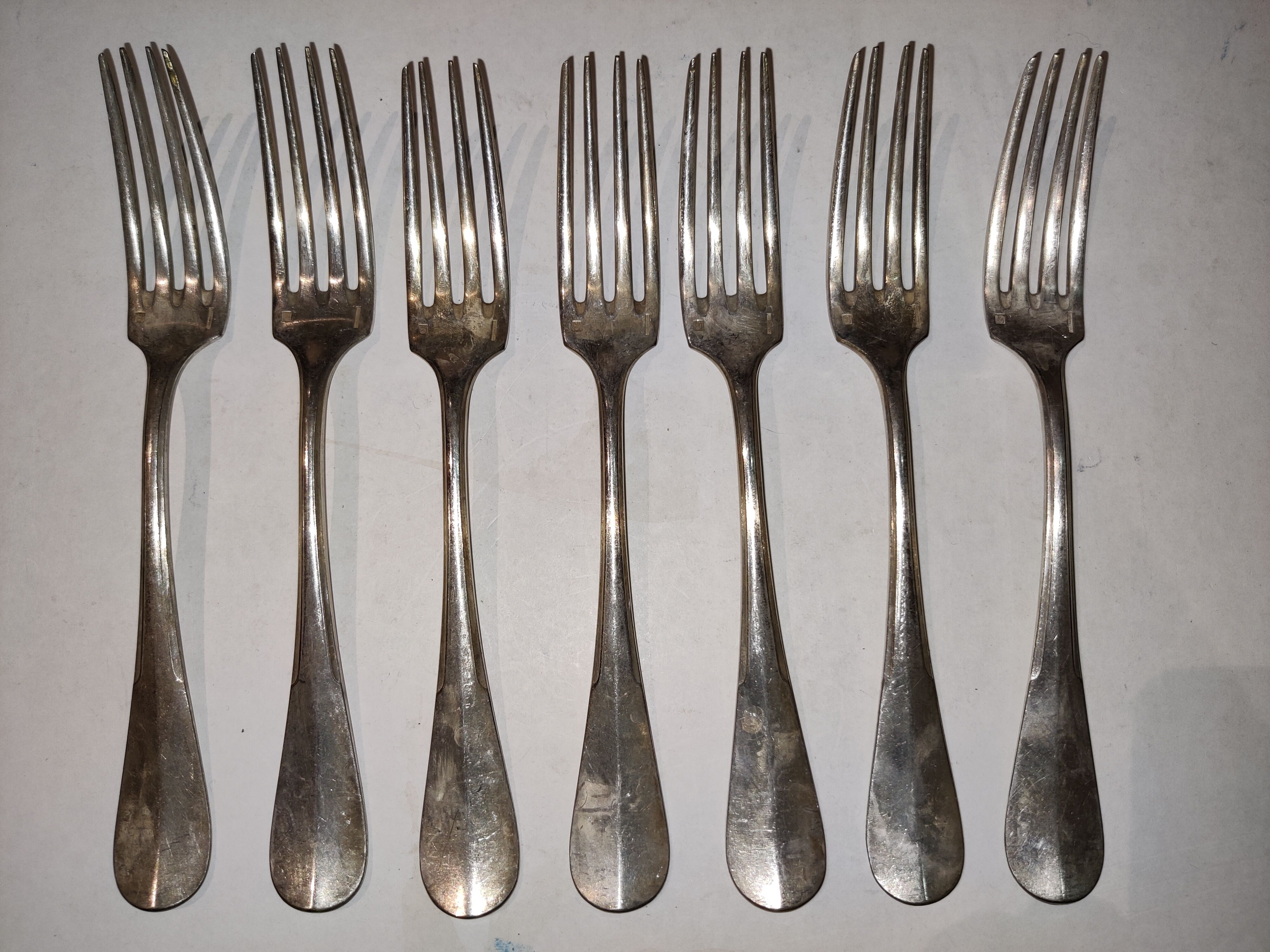 7 forks silver plated baguette christofle monogram J C before 1930