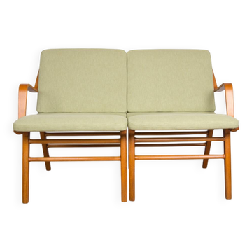 Danish 2-seater sofa in laminated beech and mahogany model AX by Peter Hvidt and Orla Molgaard-Nielsen for Fritz Hansen 1960