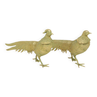 Vintage Couple Copper Pheasant Statues Sculpture France 29cm