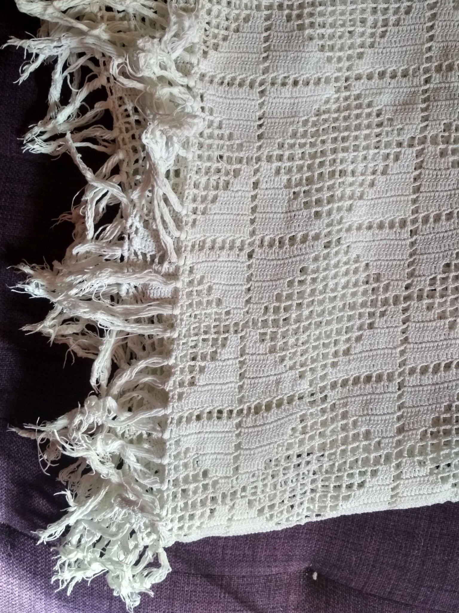 Dessus de lit en coton blanc , Ancien jeté de lit en crochet , couvre lit coton blanc
