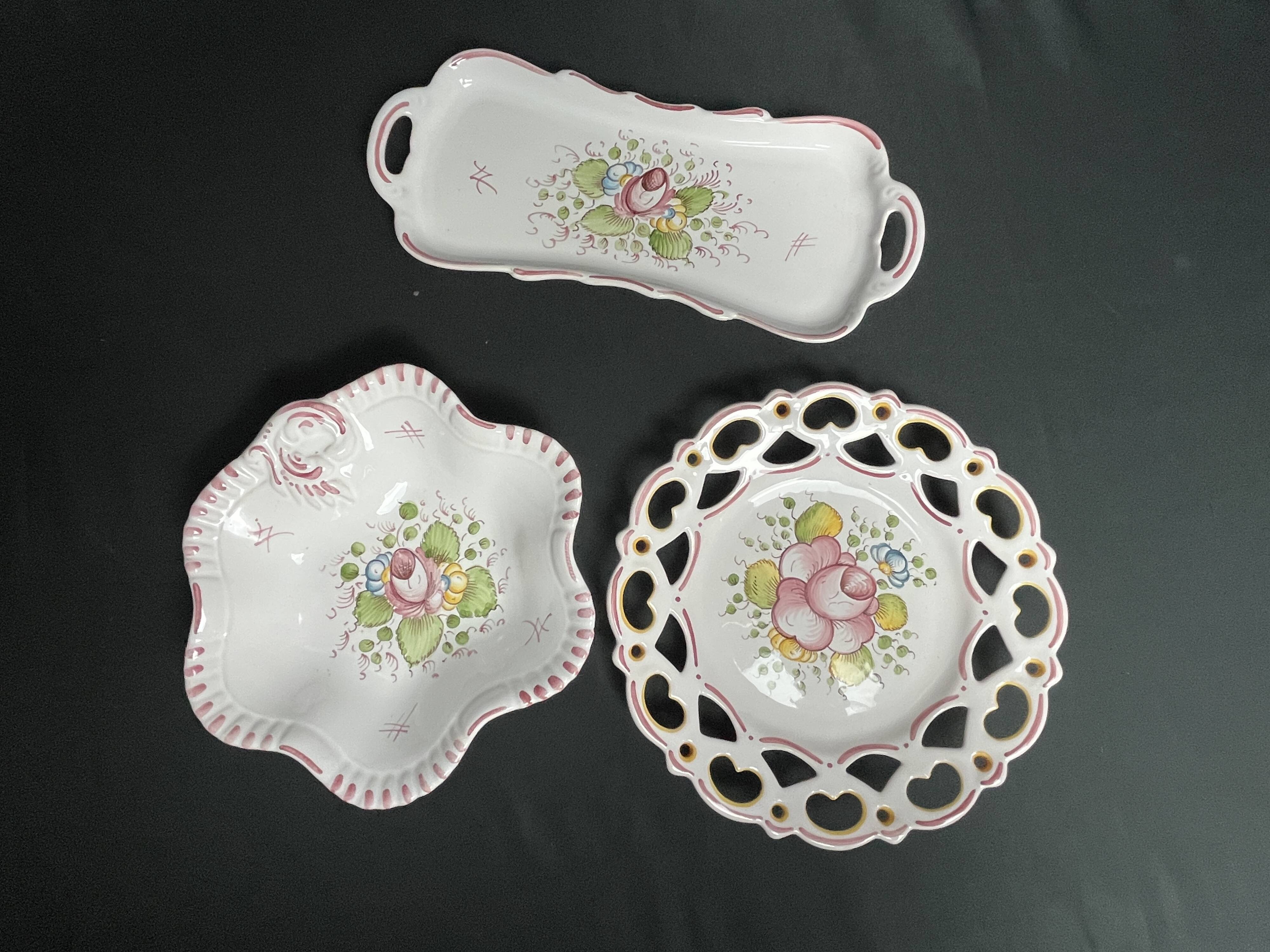 Set of three ceramics with floral decoration from Moustiers, 20th century