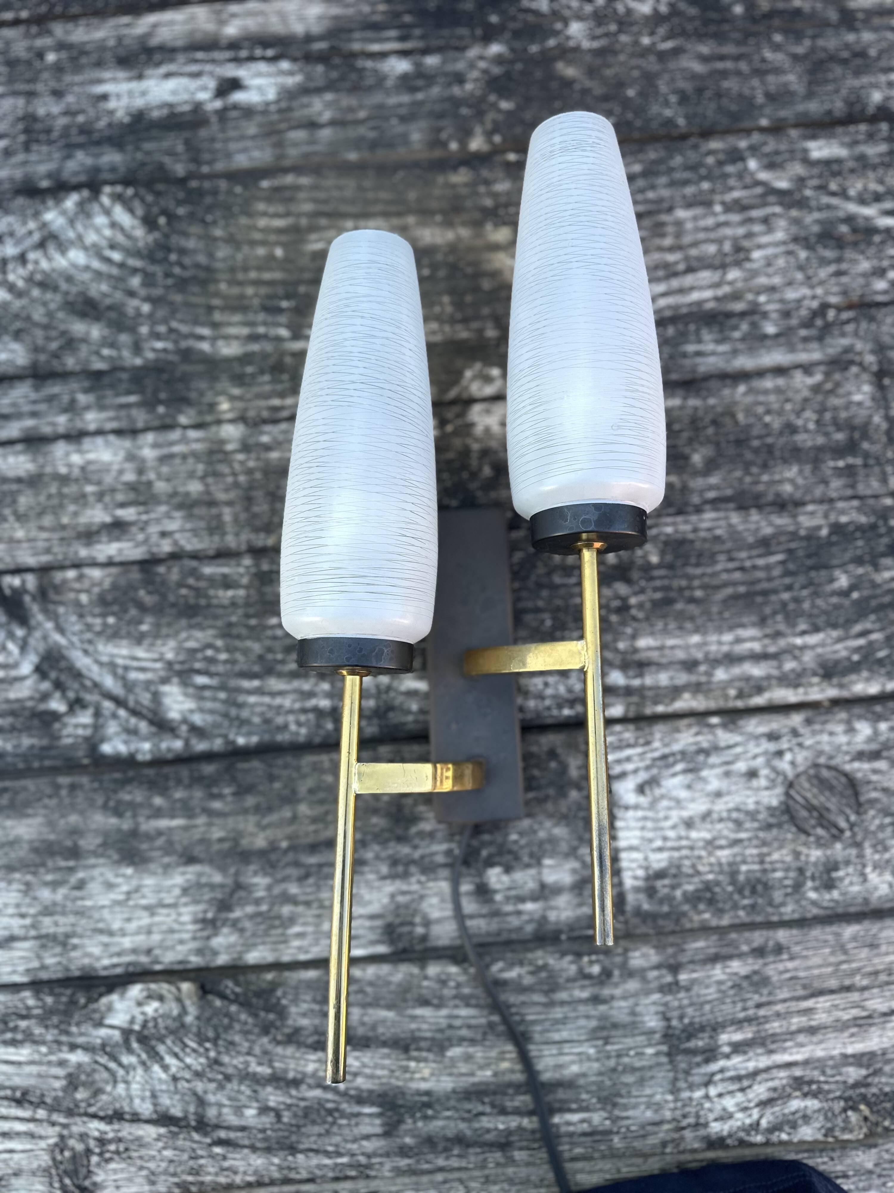Lunel double wall light in brass and metal, vintage 1950s