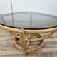 Table basse ronde vintage en bambou et verre fumé