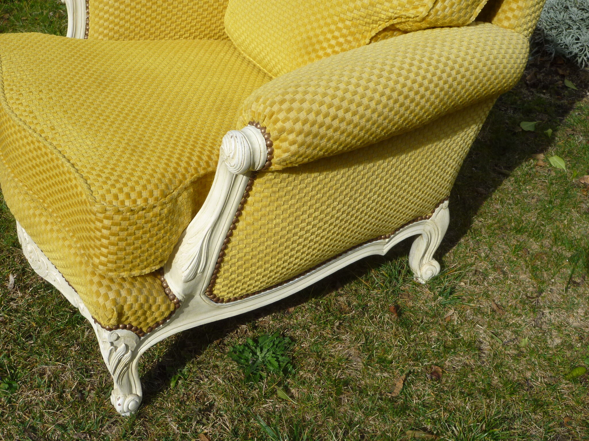 Set two chairs shabby chic fabric yellow