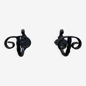 Set of 2 old wrought iron coat hooks