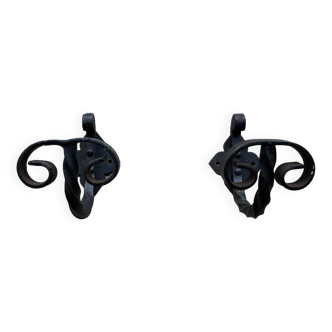 Set of 2 old wrought iron coat hooks