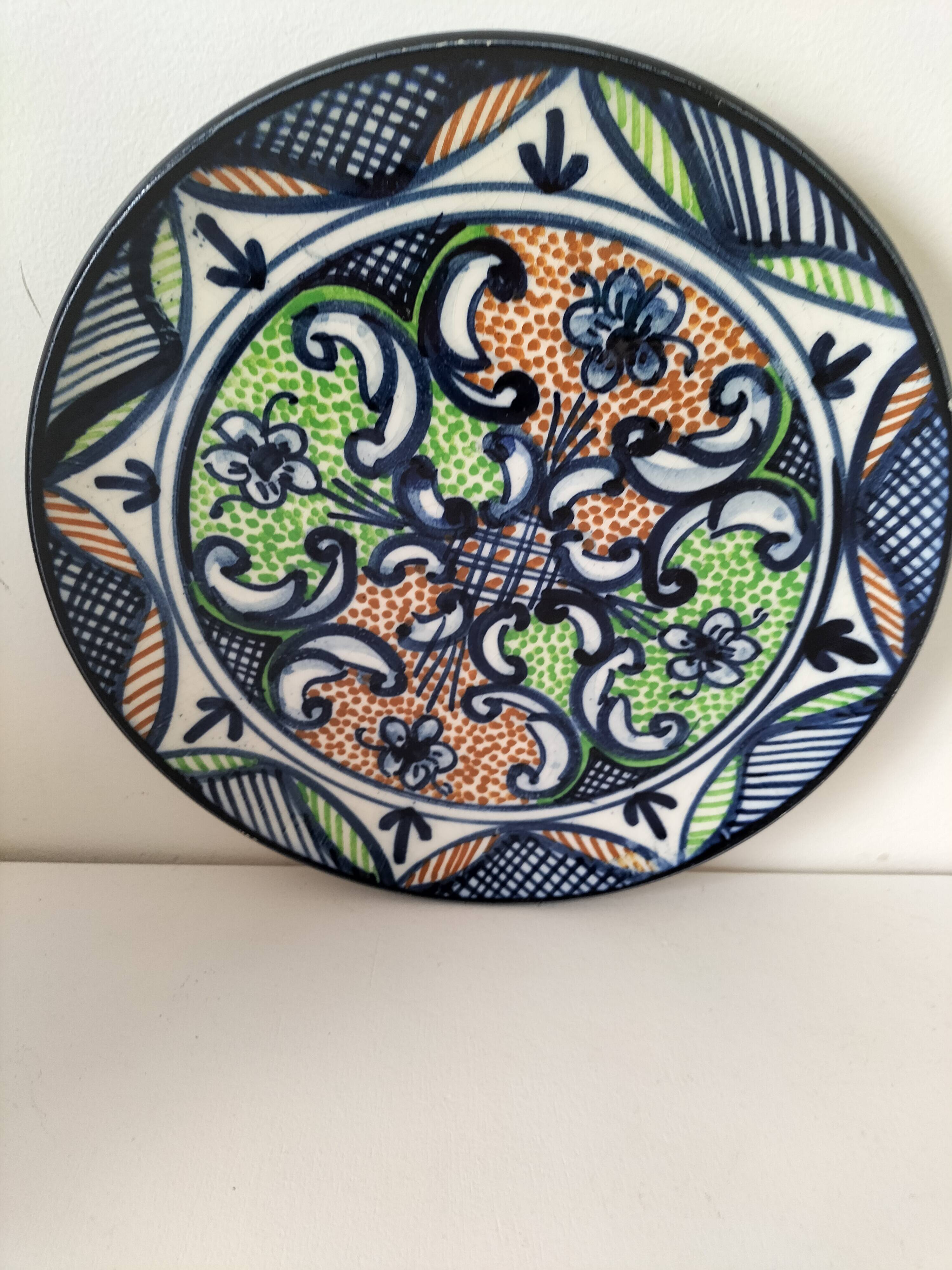 Hispano-Moorish handmade ceramic plate – green and orange decoration