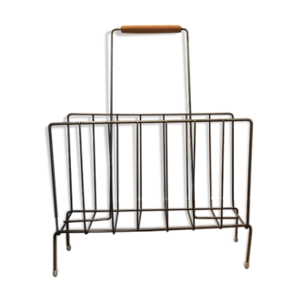 Vintage metal and wood magazine rack
