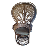 Emmanuelle rattan armchair from the 70s, Peacock model