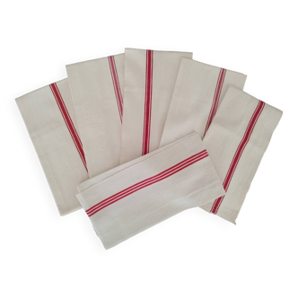 Old Vintage Red Striped Cotton Canvas Tea Towels