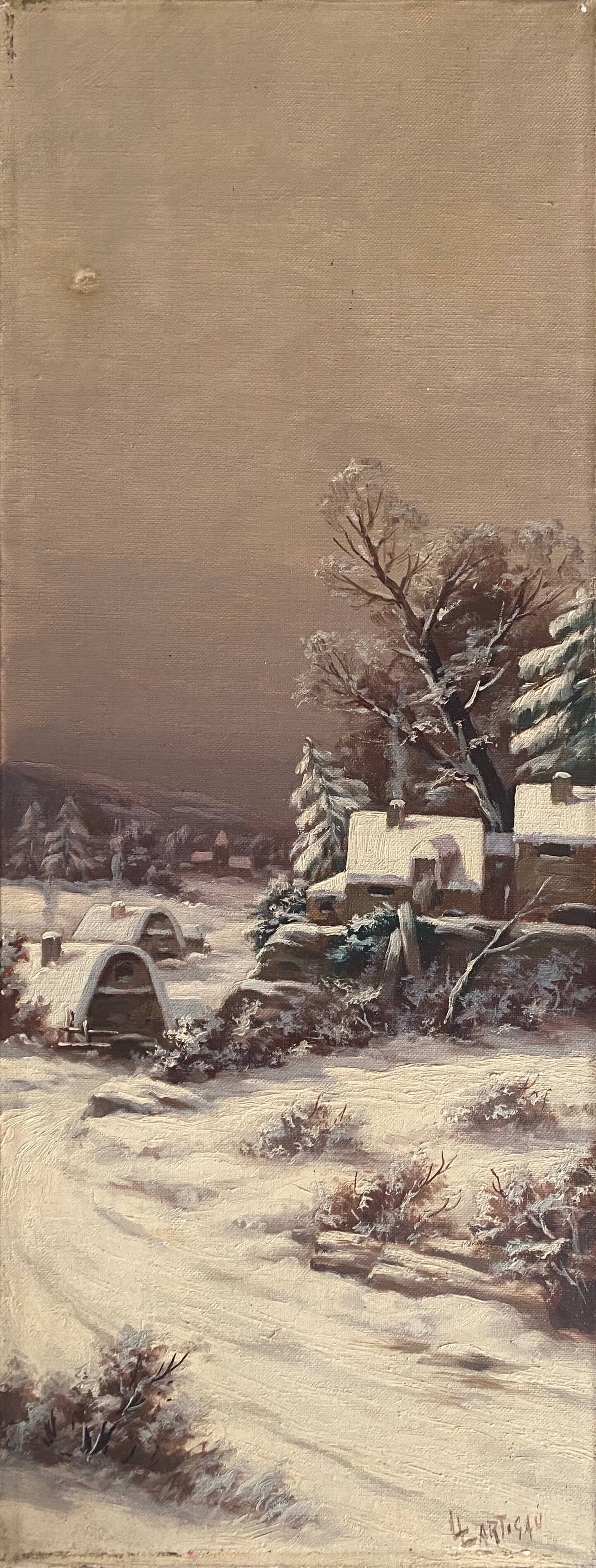 Suite of 4 paintings HST "The four seasons" by L. Lartigan XIX° / XX°