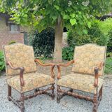 Pair of louis xiv period walnut armchairs, 17th century