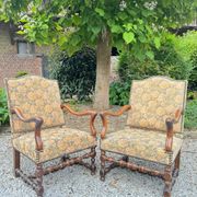 Pair of louis xiv period walnut armchairs, 17th century