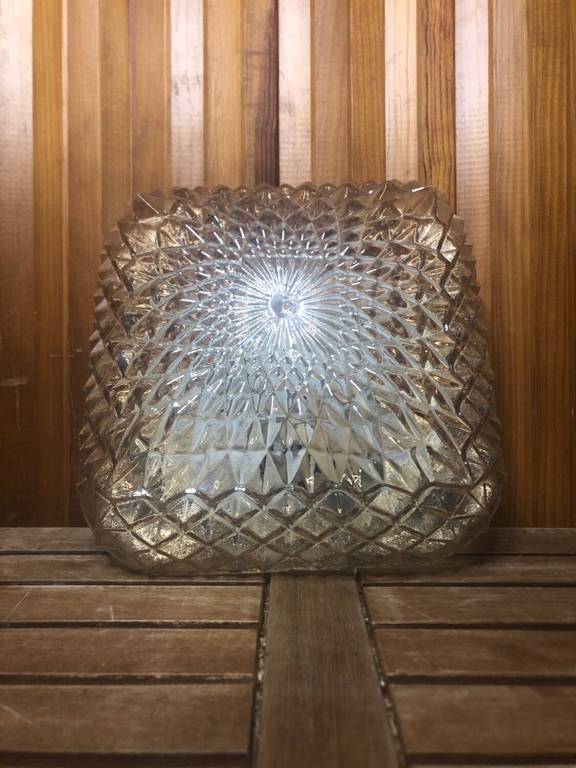 Old arlux pendant lamp gold molded glass + vintage black metal support