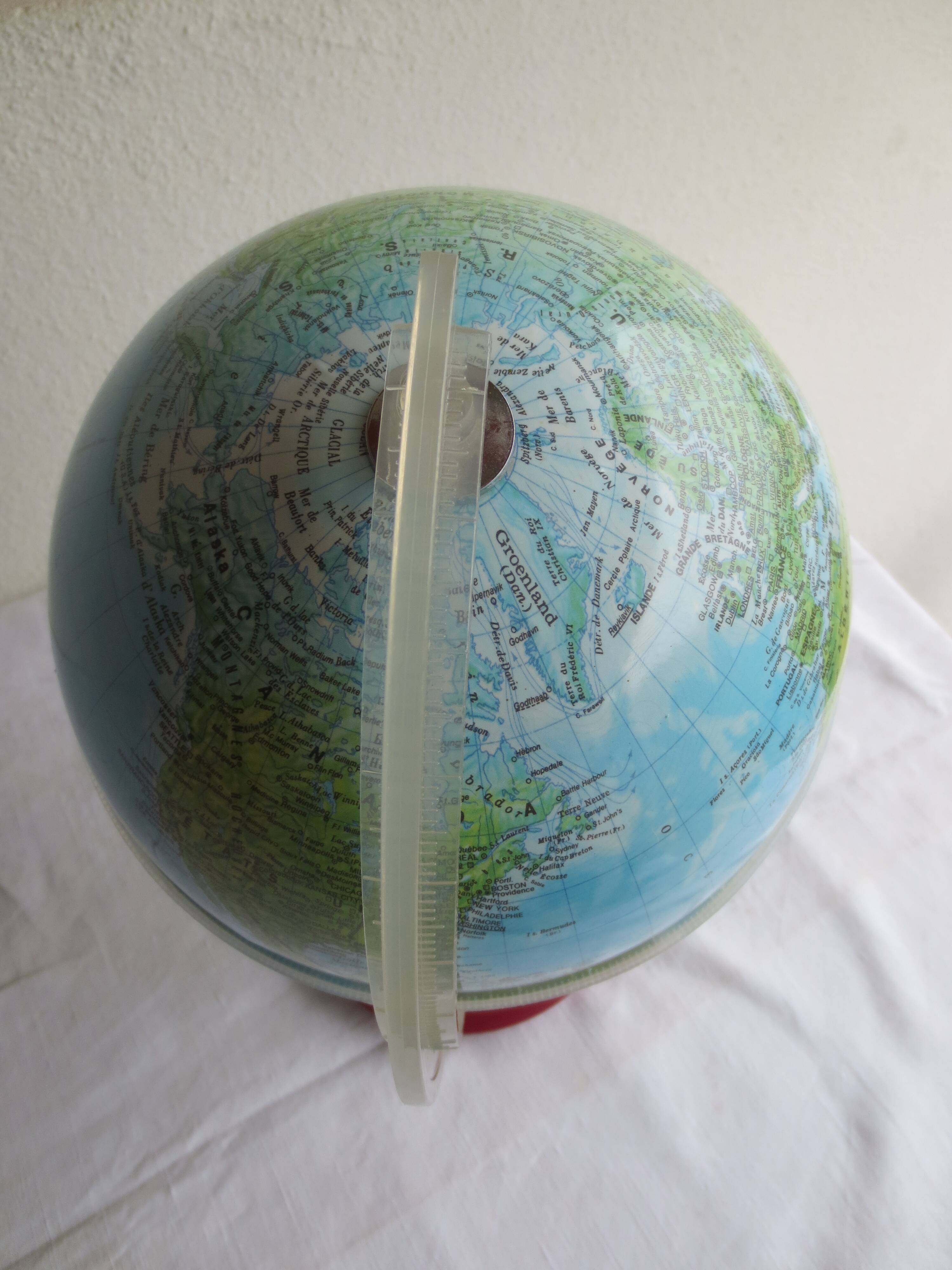 vintage world map, burgundy plastic base