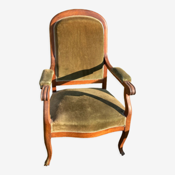 Antique Voltaire armchair in wood and green velvet Louis Philippe