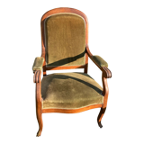 Antique Voltaire armchair in wood and green velvet Louis Philippe