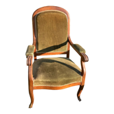 Antique Voltaire armchair in wood and green velvet Louis Philippe